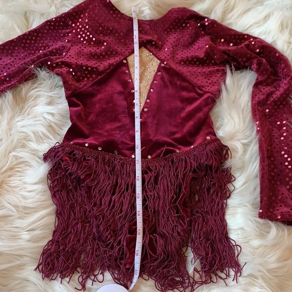 Artstone maroon velvet fringe dance costume Size Medium Child